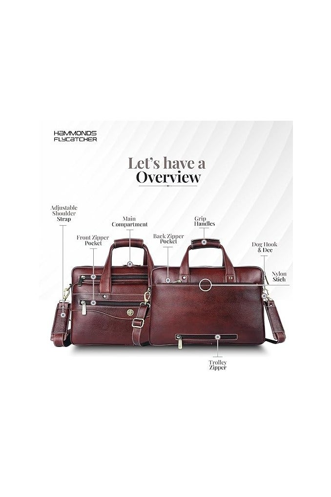 HAMMONDS FLYCATCHER HAMMONDS FLYCATCHER Genuine Leather Office Bag for Men, 15.6 Inch Messenger Laptop Bag for Men with Adjustable Strap & Multiple Compartments, 1 Year Warranty - Office, Travel, Daily Use - Brown - Image 2