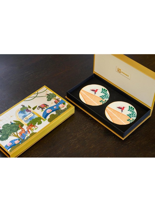 D'ORABLE Dorable Round Tea Coasters The Petal's Hum (Red) Marble Coaster Set of 2. Comes in an Attractive Box and adds a Beautiful Touch to Your Dining. These Designer Coasters are Best for Gift. - Image 1