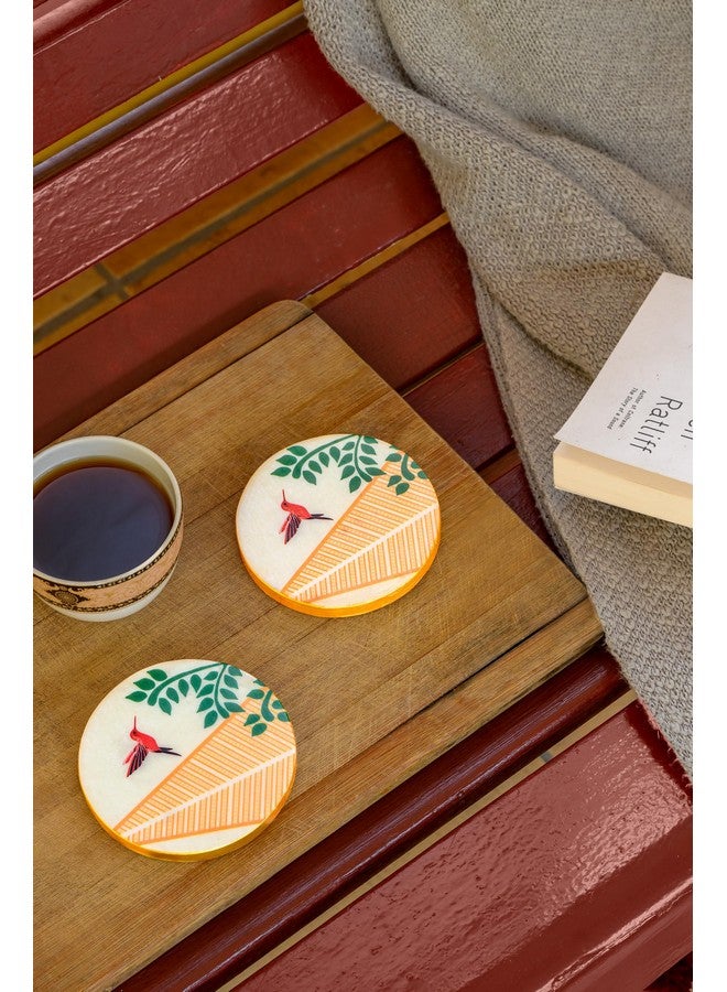 D'ORABLE Dorable Round Tea Coasters The Petal's Hum (Red) Marble Coaster Set of 2. Comes in an Attractive Box and adds a Beautiful Touch to Your Dining. These Designer Coasters are Best for Gift. - Image 2