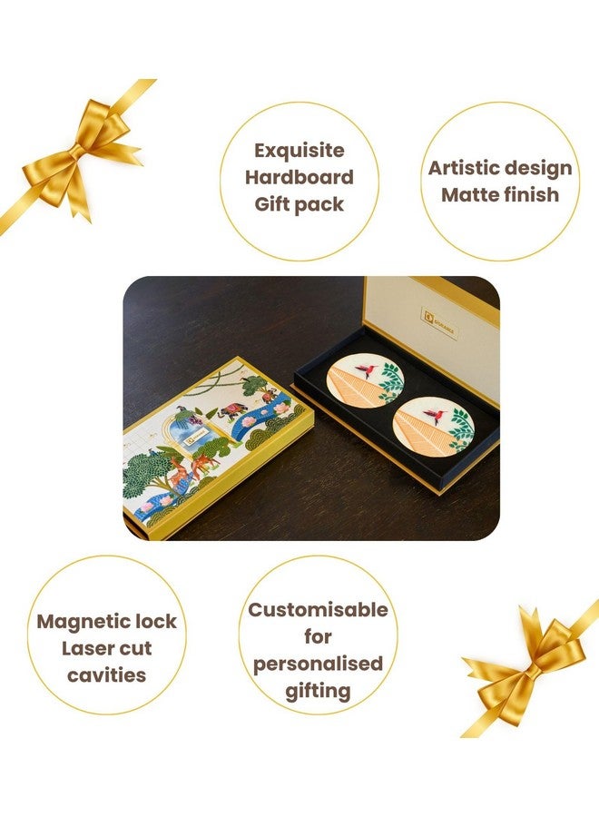 D'ORABLE Dorable Round Tea Coasters The Petal's Hum (Red) Marble Coaster Set of 2. Comes in an Attractive Box and adds a Beautiful Touch to Your Dining. These Designer Coasters are Best for Gift. - Image 5