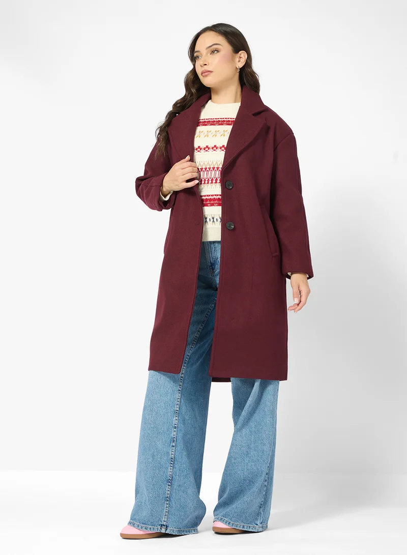 Ginger Woolen Longline Trench Coat