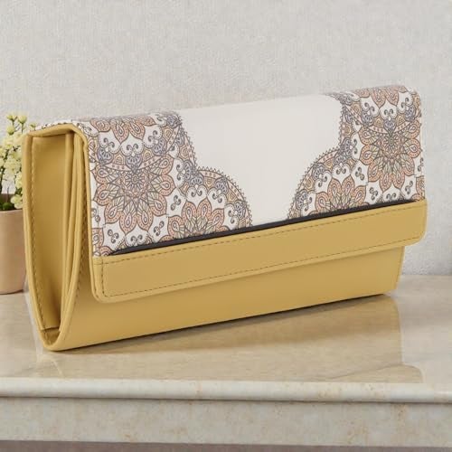 DOSYSO Wallet for Women Girls Stylish Latest Printed Faux Leather with Phone Space Coin Compartment Mobile Storage 4 Card Slots Holder Cash Zip Pockets Hand Clutch for Daily Use Ladies Long Purse (Mustard) - Image 5