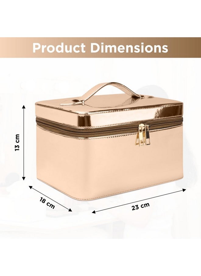 NFI essentials NFI essentials Makeup Bag Cosmetic Box Jewelry Bridal Box Make up Box Trousseau Box Vanity Beauty Case Organizer for Wedding Makeup Big Box (Rose Gold)  - Image 4