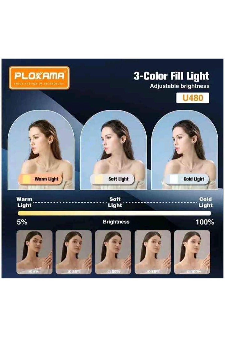 PLOKAMA U480 led RECHARGEBLE 20W Built-in 5000mAh Stepless Dimmable 2700-5700K LED Professional Photography Fill Light for DSLR, Camcorder, Tripod - Image 2