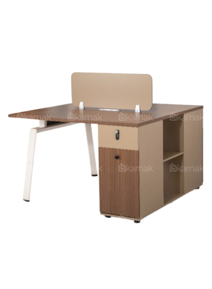 Karnak Azteca 2 Person Office Workstation Desk with Privacy Screen & Storage Drawers Mechanical Lock Computer Table (Walnut Khaki) - Image 3