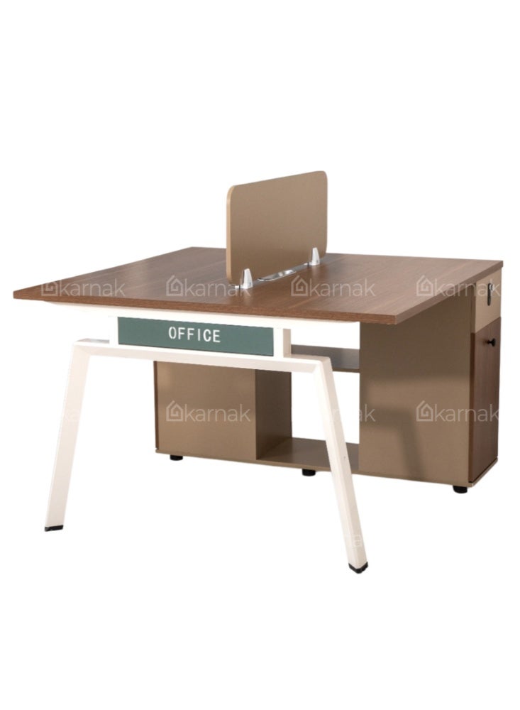 Karnak Azteca 2 Person Office Workstation Desk with Privacy Screen & Storage Drawers Mechanical Lock Computer Table (Walnut Khaki) - Image 5