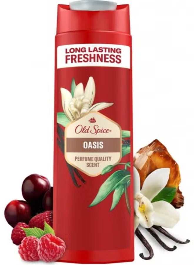 جل استحمام وشامبو 3 في 1 من أواسيس للرجال، برائحة منعشة تدوم طويلاً بجودة العطور، ينظف بعمق الشعر والوجه والجسم، ويمنح البشرة شعوراً لطيفاً برائحة الفانيليا المدخنة، 400 مل