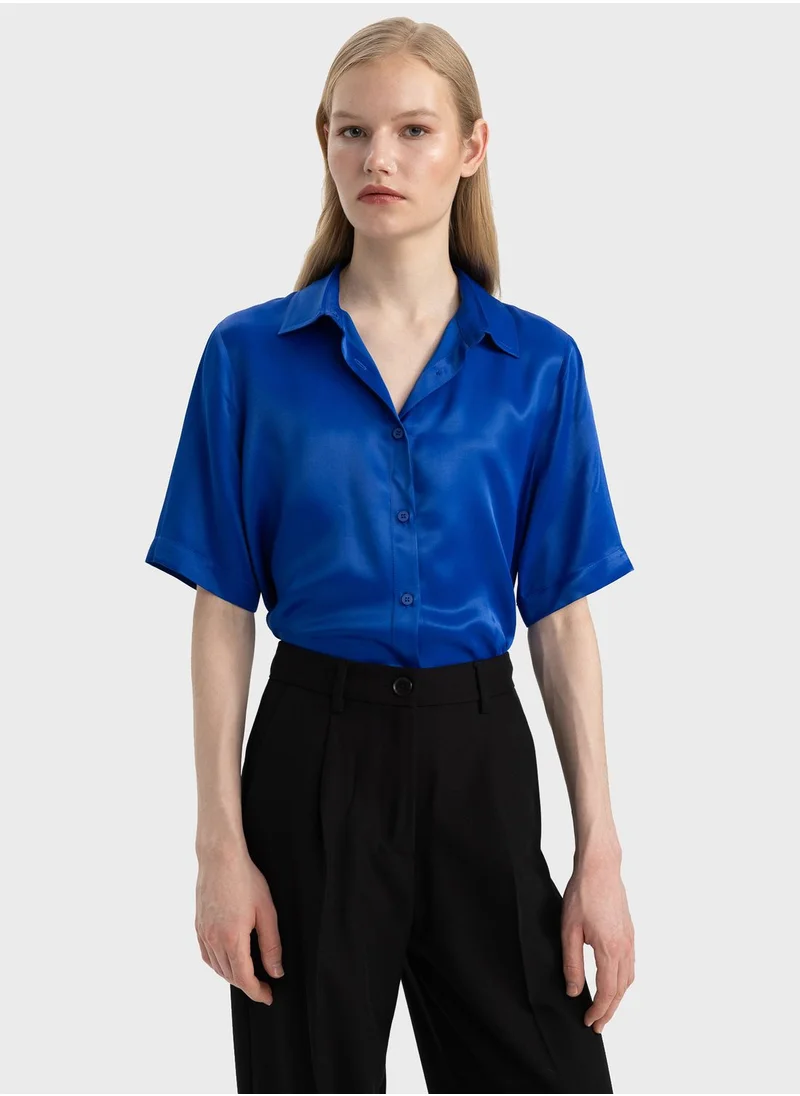 DeFacto Regular Fit Shirt Collar Satin Short Sleeve Shirt