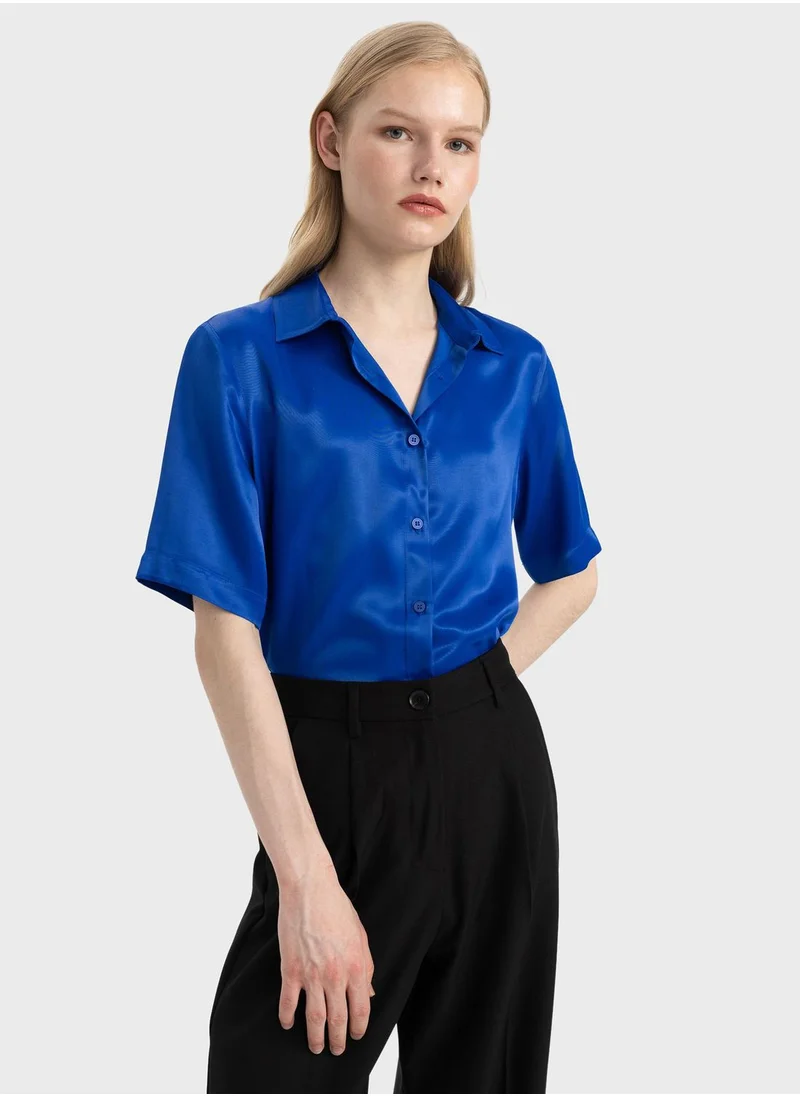 DeFacto Regular Fit Shirt Collar Satin Short Sleeve Shirt