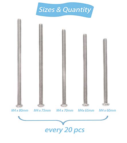 binifiMux 100pcs Pan Phillips Head M4 Machine Screws Hex Nuts 304 Stainless Steel Assortment Kit, M4x60mm/ 65mm/ 70mm/ 75mm/ 80mm - Image 3