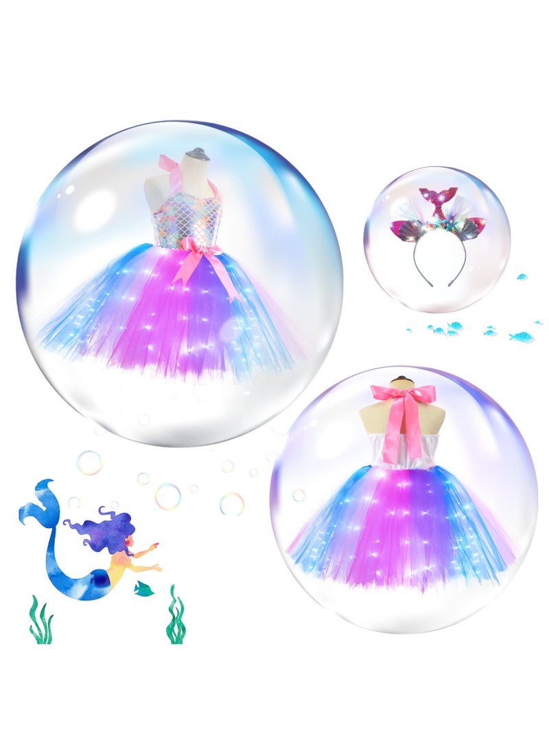 Zikra Mermaid Tutu Dress for Girls, LED Light Up Kids Mermaid Costume Outfits with Headband, Princess Dress Up Sequined Mesh Skirt for Birthday Party, Prom, Gift 3-4 Years - Image 2