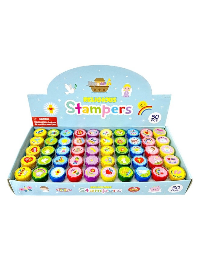 TINYMILLS Tiny Mills 50 Pcs Religious Assorted Stampers for Kids Religious Prizes Carnival Prizes Vacation Bible School Sunday School Prizes - Image 1