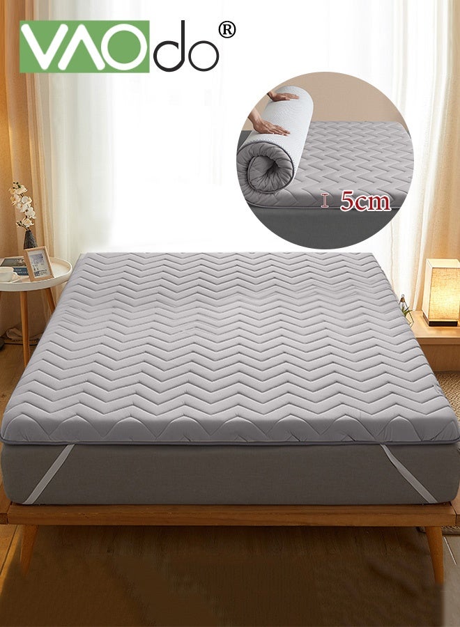 VAOdo Thicken Bed Mattress, Highly Resilient Fast Rebound Mattress, Soy Bean Fiber Filling, Pressure Relief, with Removable and Washable Cover, Medium Support Portable Roll Up Sleep Pad Grey 180*200*5CM - Image 1