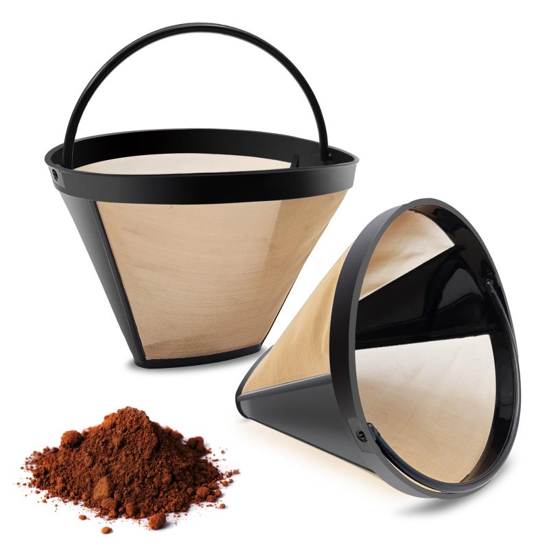 MFBJXC Gold Coffee Filter Reusable #4 Cone Coffee Filters Basket Replacement Fits Cuisinart/Ninja Coffee Makers And Brewers (2) - Image 1