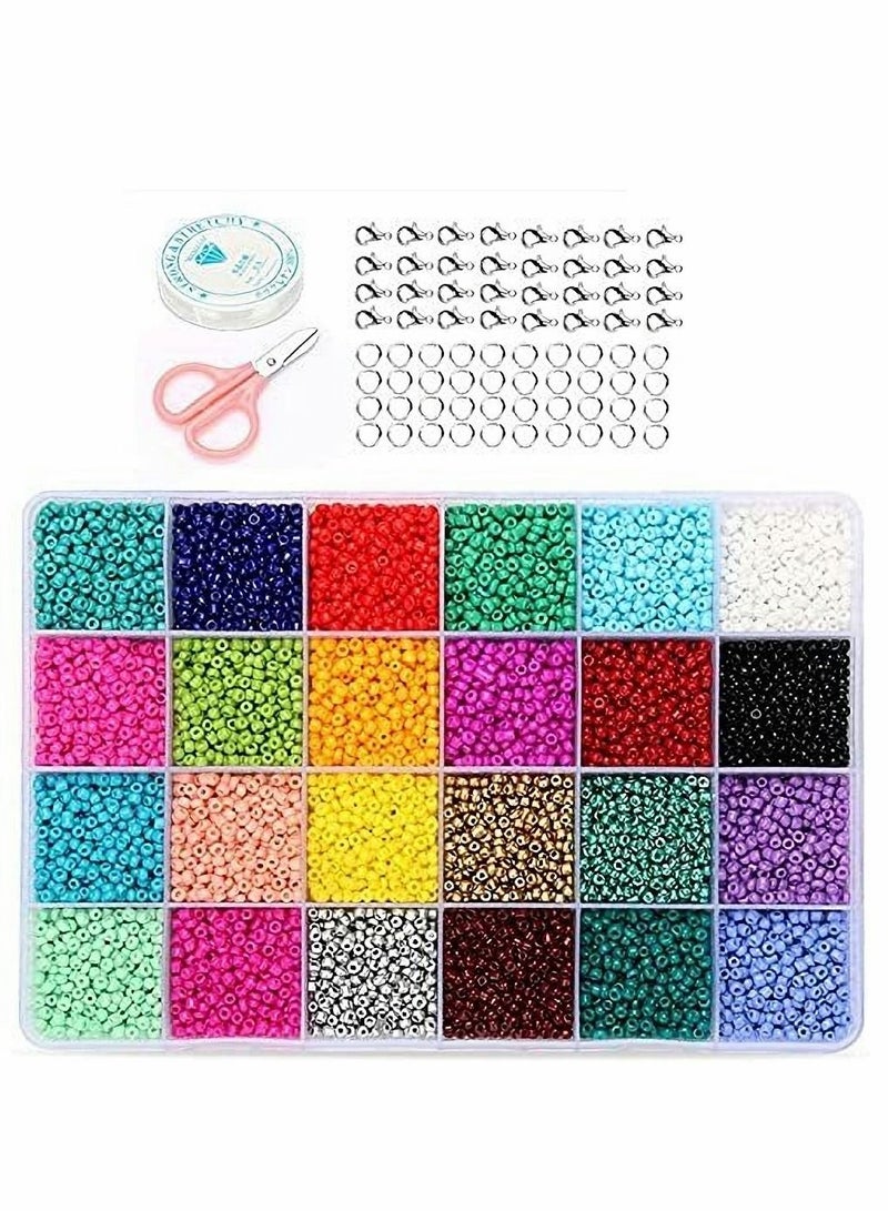 كاست ويف خرز البذور للأساور ، خرز زجاجي صغير ملون 2 مم للأساور مشغولات صنع المجوهرات 24000 قطعة مع صندوق تخزين 24 شبكة (24 لون) - Image 1