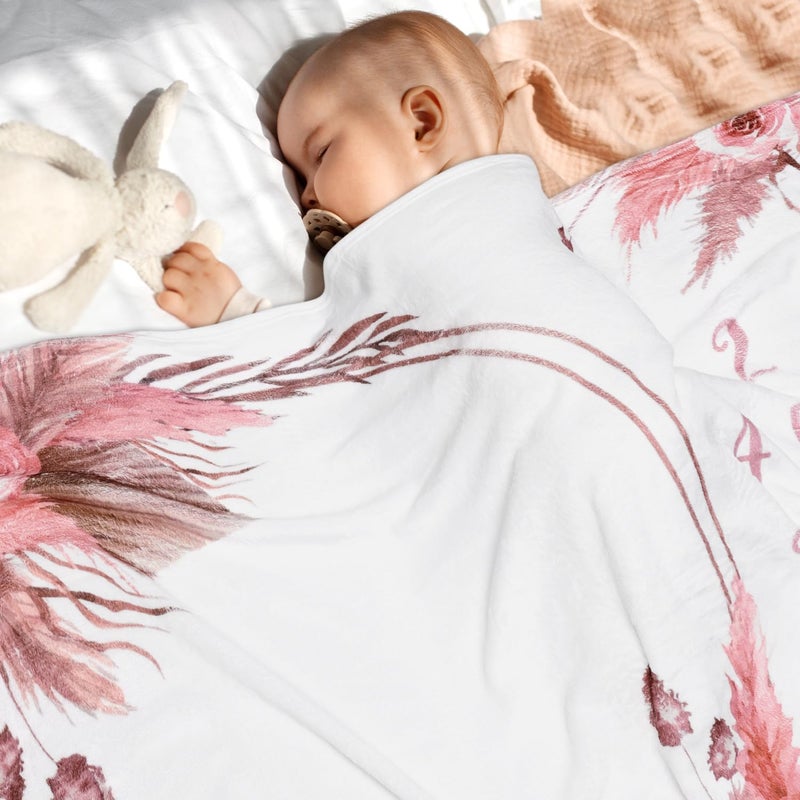Gicoherero Floral Boho Baby Monthly Milestone Blanket Little Girl Bohemian Photo Prop Blanket Personalized Bliss Baby Present Pampas Grass Ideas for Newborn Princess Pinkk Nursery Dcor 40 X 50 - Image 5