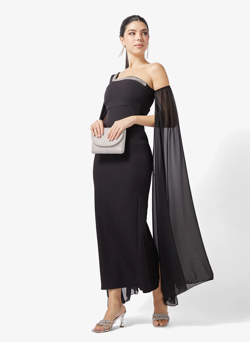 One Shoulder Dress With Exaggerated Sleeves