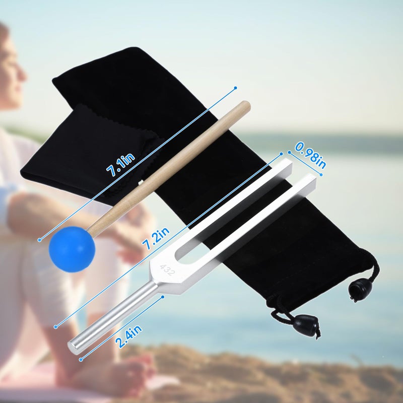 DRELD 432 Hz Tuning Fork Set for Healing, Relaxing, Meditation, Strengthen Chakra, Reliever Stress, Keep Body, Mind and Spirit- with Silicone Hammer Bag Cleaning Cloth - Image 2