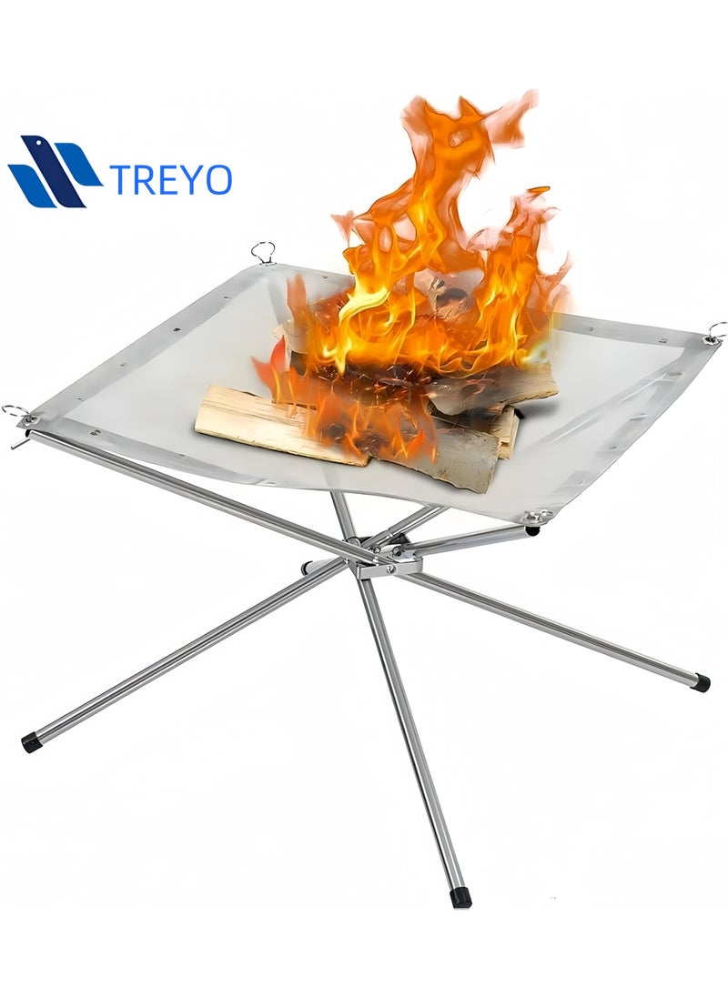 TREYO - Durable Stainless Steel Portable Fire Pit for Outdoor Camping & BBQ - Foldable & Easy to Disassemble, Ideal for Garden, Backyard Heating & Hiking (L Size 56x56x43CM) - Image 1