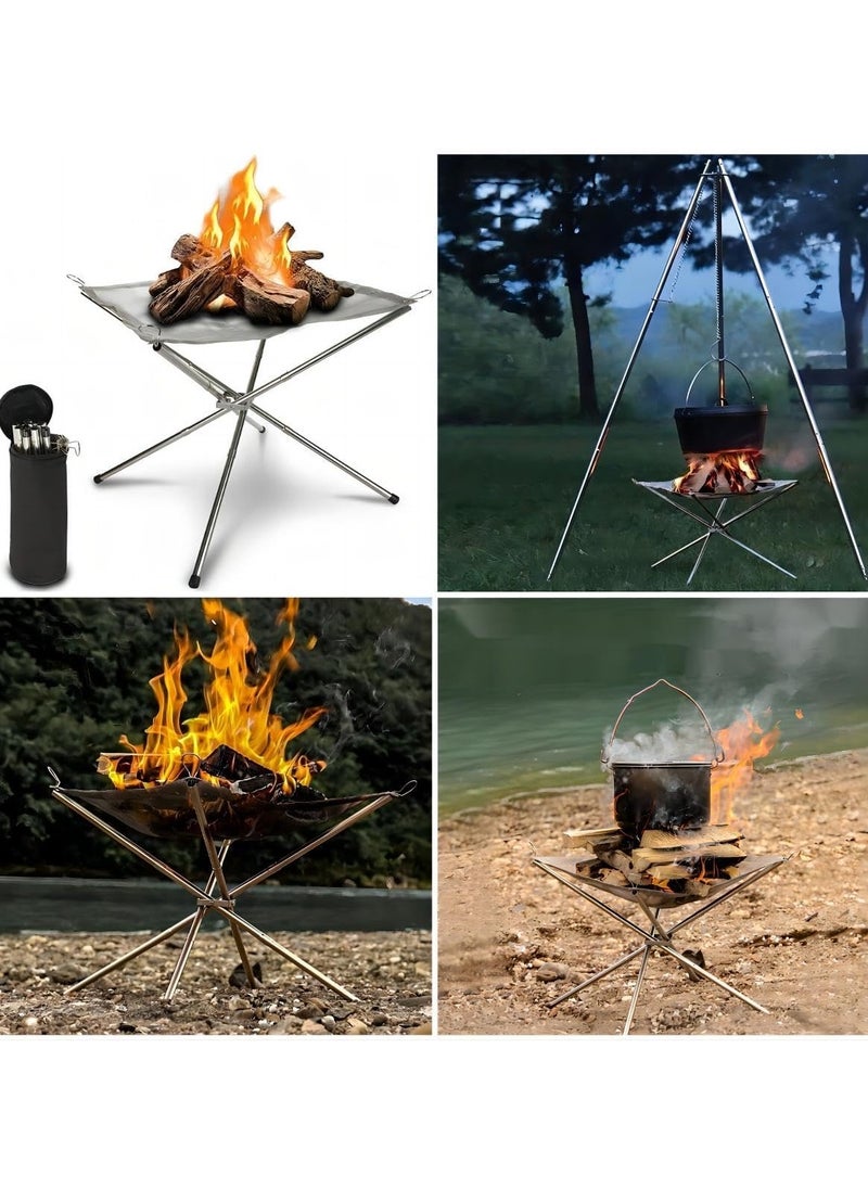 TREYO - Durable Stainless Steel Portable Fire Pit for Outdoor Camping & BBQ - Foldable & Easy to Disassemble, Ideal for Garden, Backyard Heating & Hiking (L Size 56x56x43CM) - Image 1