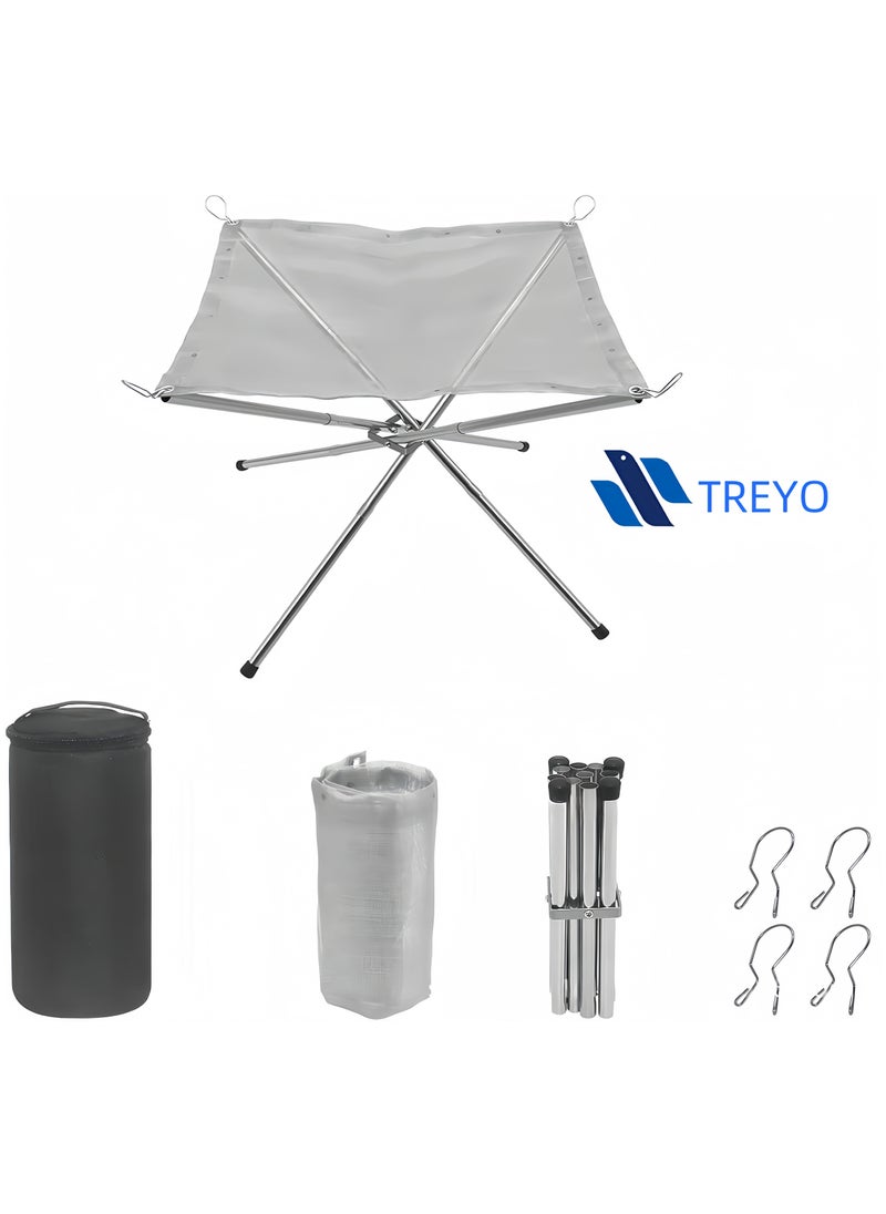 TREYO - Durable Stainless Steel Portable Fire Pit for Outdoor Camping & BBQ - Foldable & Easy to Disassemble, Ideal for Garden, Backyard Heating & Hiking (L Size 56x56x43CM) - Image 1