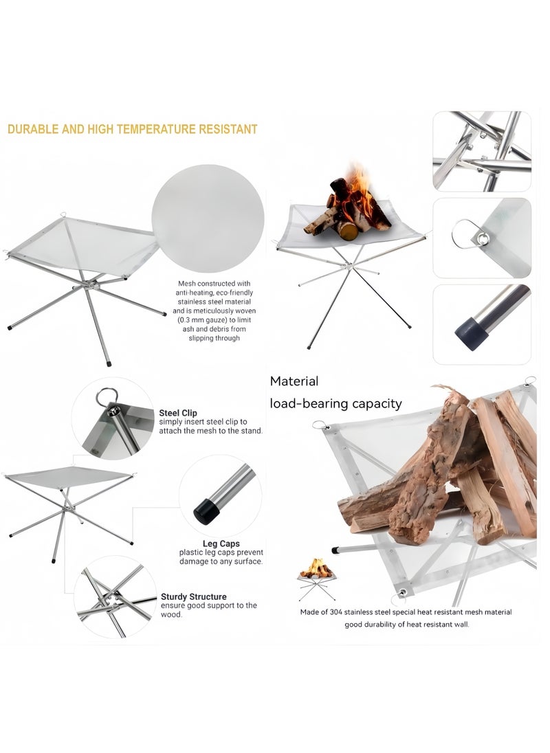 TREYO - Durable Stainless Steel Portable Fire Pit for Outdoor Camping & BBQ - Foldable & Easy to Disassemble, Ideal for Garden, Backyard Heating & Hiking (L Size 56x56x43CM) - Image 1