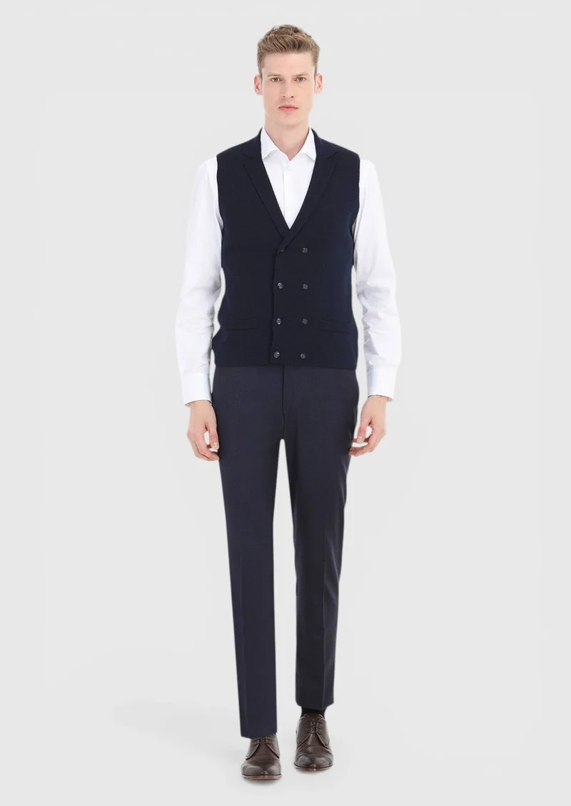 RAMSEY Navy Blue Regular Fit Butterfly Collar Casual Knitting Knit Vest