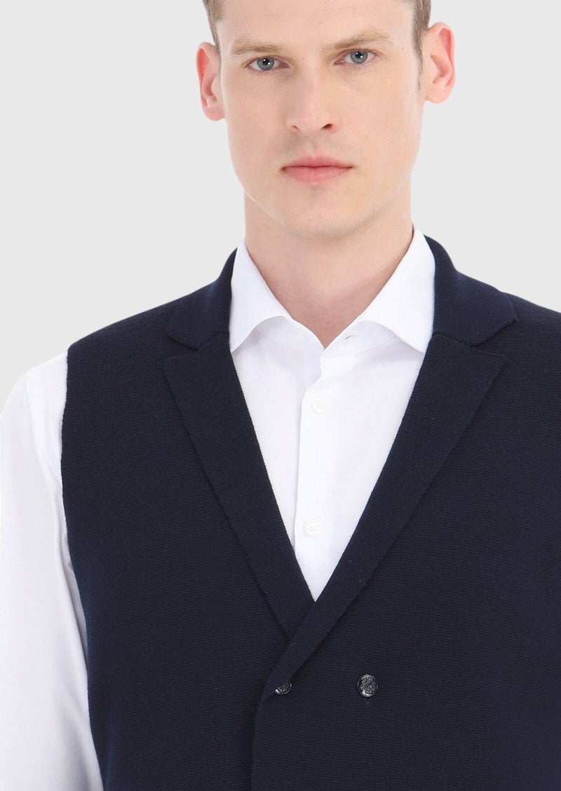 RAMSEY Navy Blue Regular Fit Butterfly Collar Casual Knitting Knit Vest - Image 4