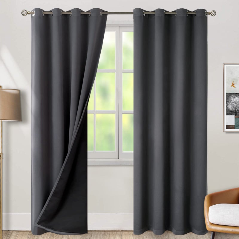 BGment Dark Grey Blackout Curtains for Bedroom Window 84 Inch Length 2 Panels Set 100 Light Blocking Thermal Insulated Grommet Drapes for Living Room Darkening with Black Liner 52 Inch Wide Each