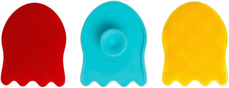 Ubbi Silicone Baby Bath Sponges, Set of 3 Jellyfish Shaped, Suction Cup Handle, Soft on Baby Skin, Cradle Cap, Blue, Red, Yellow, Ages 0+ - Image 3