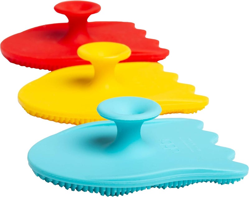 Ubbi Silicone Baby Bath Sponges, Set of 3 Jellyfish Shaped, Suction Cup Handle, Soft on Baby Skin, Cradle Cap, Blue, Red, Yellow, Ages 0+ - Image 2