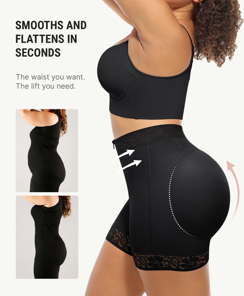 FeelinGirl Body Shaper Shorts Mid-Rise Butt Lifter Shapewear Tummy Control Waist Trainer for Women Black L - Image 3