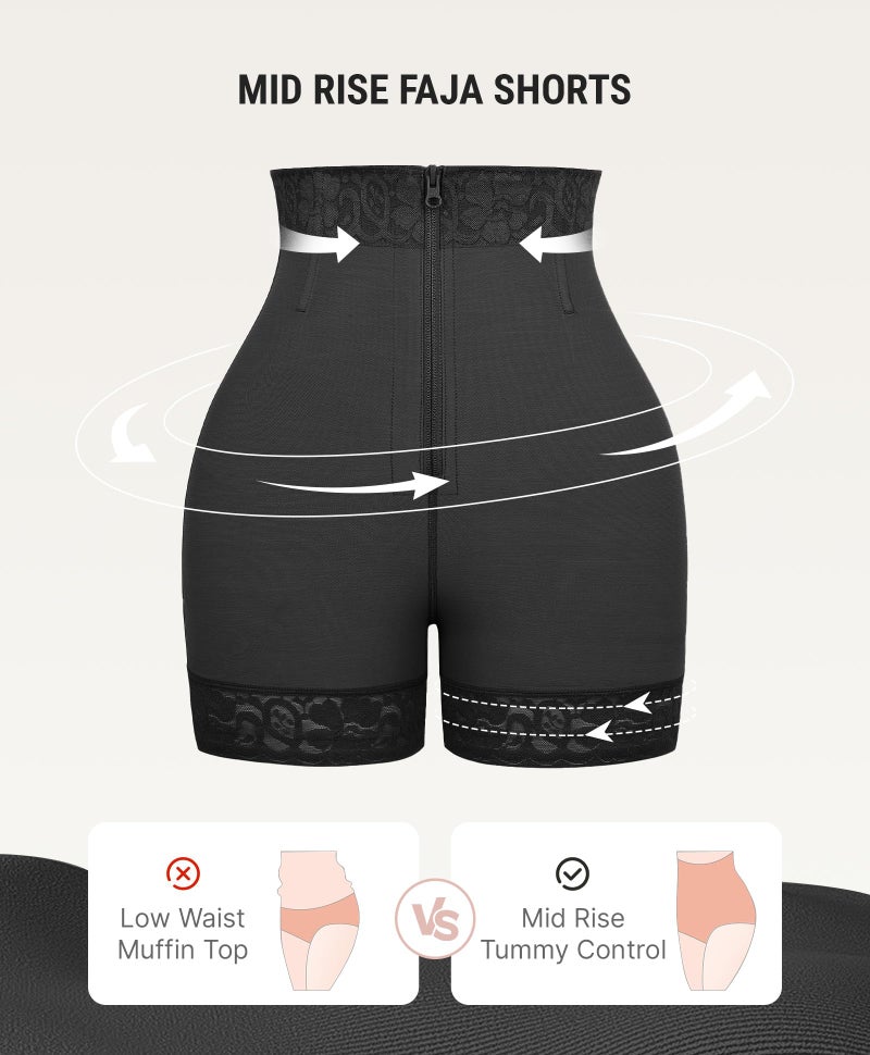 FeelinGirl Body Shaper Shorts Mid-Rise Butt Lifter Shapewear Tummy Control Waist Trainer for Women Black L - Image 4
