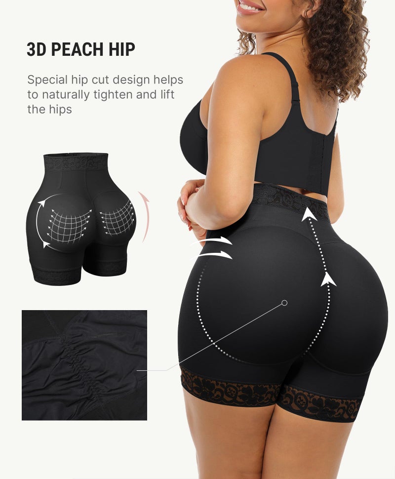 FeelinGirl Body Shaper Shorts Mid-Rise Butt Lifter Shapewear Tummy Control Waist Trainer for Women Black L - Image 2
