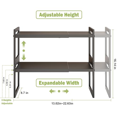 DOLALIKE Expandable kitchen Countertop Organizer, Stackable Cabinet Shelf Organizers, Space Saving Spice Rack Pantry Storage for Bathroom Office Organization (Black, 2 Pack) - Image 3