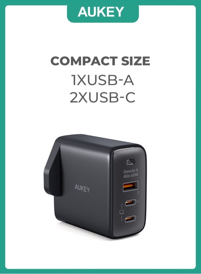 Aukey Omnia II 65W PD & Super Fast Wall Charger with GaN Power Technology PA-B6T Black - Image 2