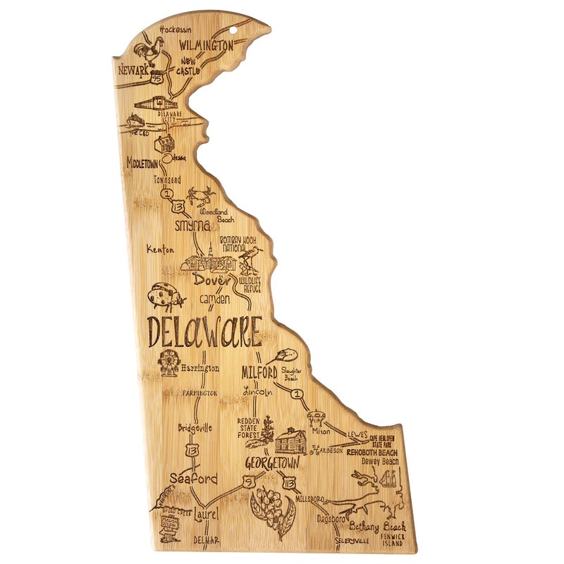 Totally Bamboo Destination Delaware State Shaped Serving and Cutting Board Includes Hang Tie for Wall Display
