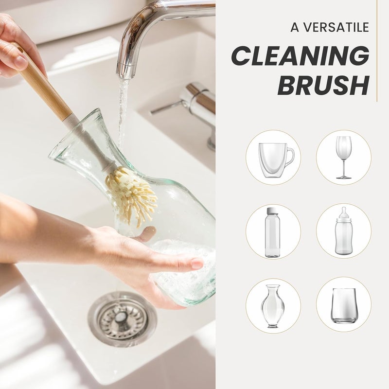 Vigar Zeroline 102 Long Bamboo Dish Brush Ideal Dish Brush for Cups Wine Glass Tumbler Blender Bottles and Glass Water Bottles for The Kitchen - Image 4