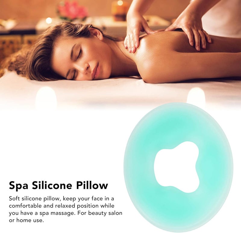 klarako Silicone Pillow, Soft Comfortable Skin Friendly Round Massage Face Pillow Skin Care Headrest Silicone Face Cushion for Beauty Salon (Blue) - Image 2