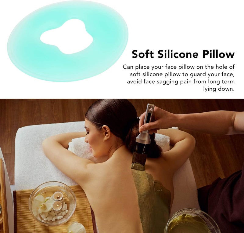klarako Silicone Pillow, Soft Comfortable Skin Friendly Round Massage Face Pillow Skin Care Headrest Silicone Face Cushion for Beauty Salon (Blue) - Image 4