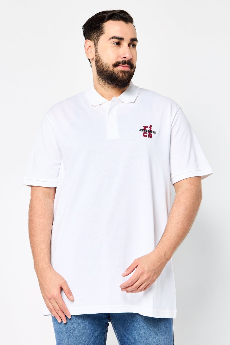 JOHN RICHMOND Men Regular Fit Brand Logo Short Sleeves Polo, White - Image 1
