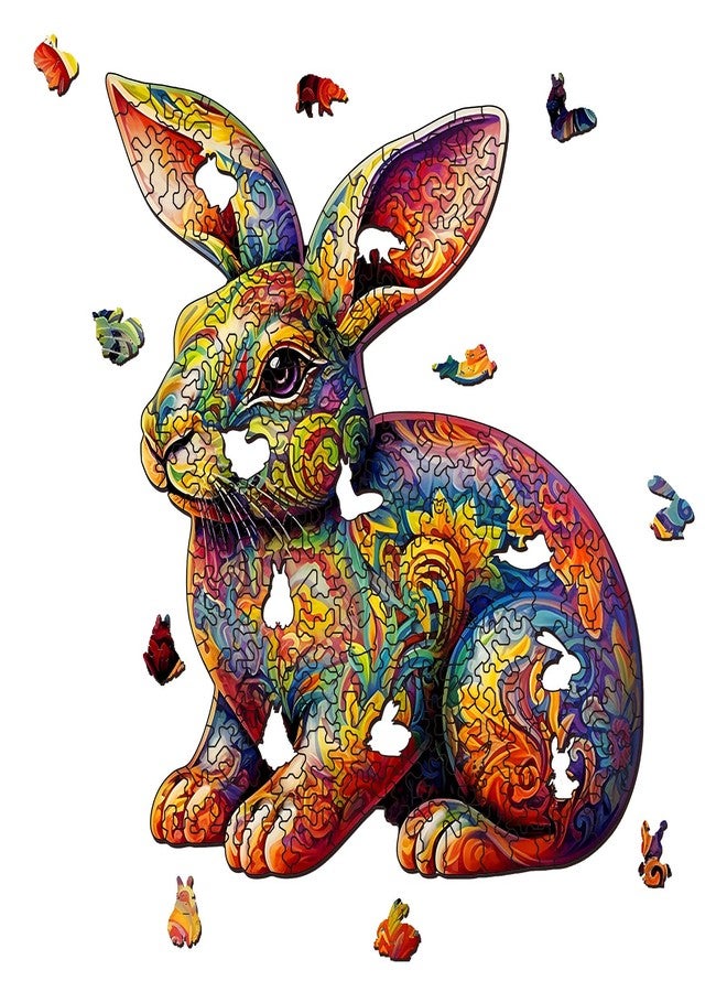 Foyucool Wooden Puzzles for Adults, Unique Puzzles for Adults, Irregular Animal Shaped Wooden Jigsaw Puzzles, Creative Birthday Gift, 11.8 x 9.1 inch, Rabbit - Image 2
