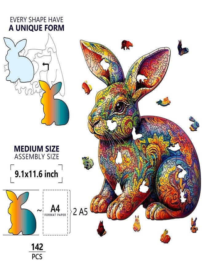 Foyucool Wooden Puzzles for Adults, Unique Puzzles for Adults, Irregular Animal Shaped Wooden Jigsaw Puzzles, Creative Birthday Gift, 11.8 x 9.1 inch, Rabbit - Image 3