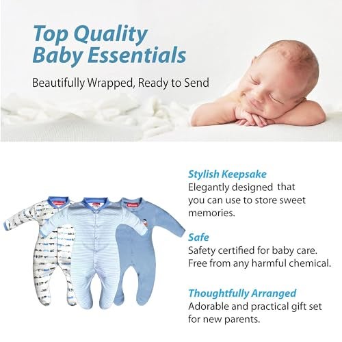 VParents Aqua Full Length Printed Baby Footies Sleepsuit Romper Pack of 3 - New Born (6-9 Months, Blue) - Image 5