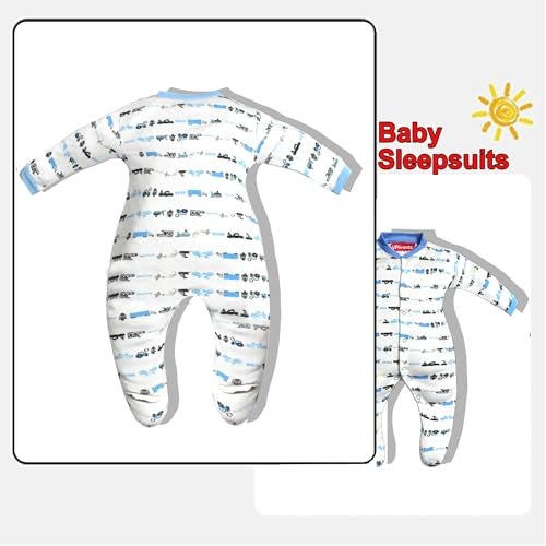 VParents Aqua Full Length Printed Baby Footies Sleepsuit Romper Pack of 3 - New Born (6-9 Months, Blue) - Image 2