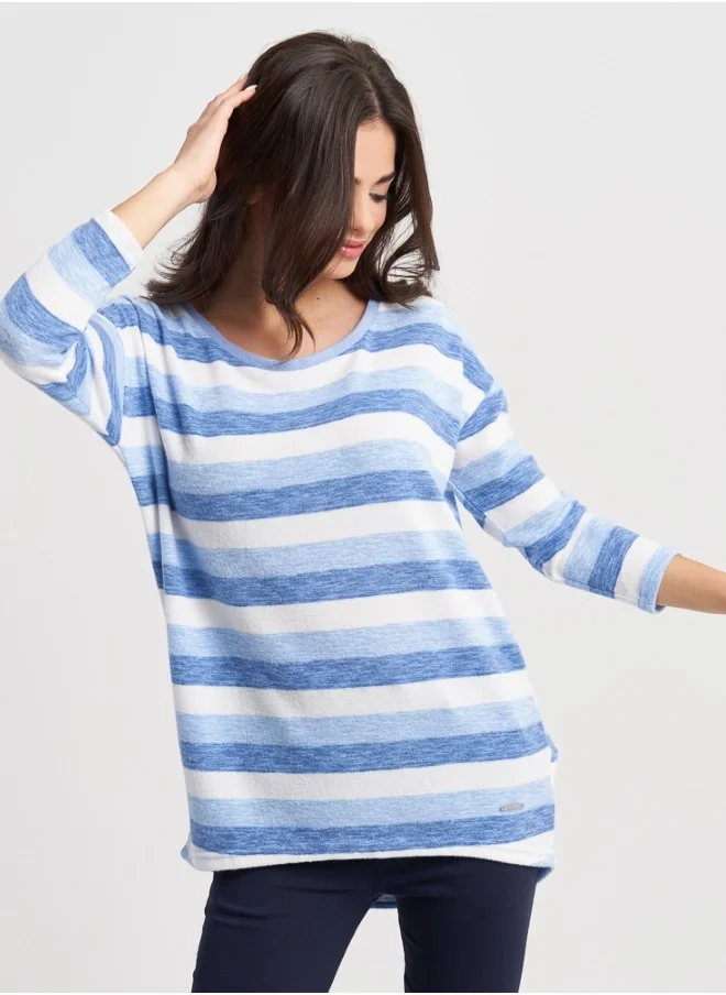 HaILYS Blue and White Striped Long Sleeve Top