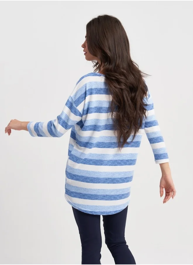 HaILYS Blue and White Striped Long Sleeve Top