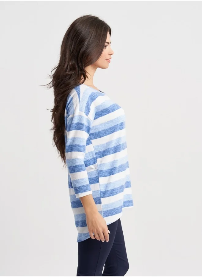 HaILYS Blue and White Striped Long Sleeve Top