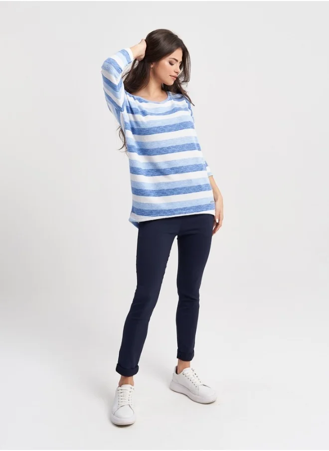 HaILYS Blue and White Striped Long Sleeve Top