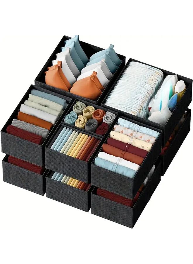 Gray 6 Pcs Non Woven Fabric Drawer Organizer Bins Hand Washable Storage for Clothes - Image 2